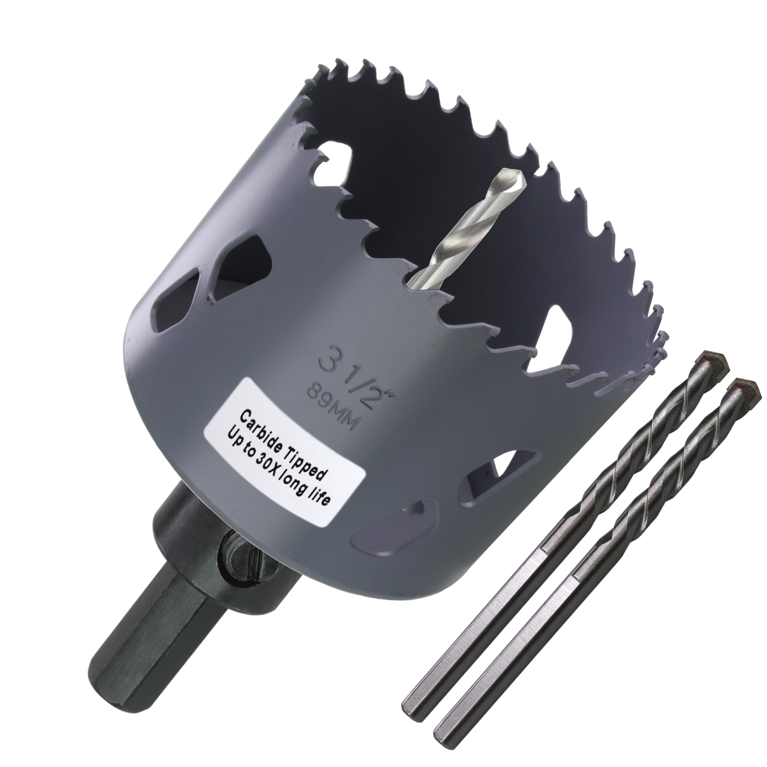 PLG2SUPT 3-1/2” 89mm Inch Carbide Hole Saw Cutter Multi-Purpose Hole Saw Bit for Hardy Plank MDF Air Brick Nail Embedded Wood 2.36” Depth Up to 30X