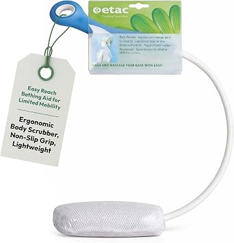 Etac Beauty Back Washer Ergonomic Bath & Shower Washing Aid with Lightweight, Non-Slip Handle and Replaceable Washcloths for Easy Back Cleaning