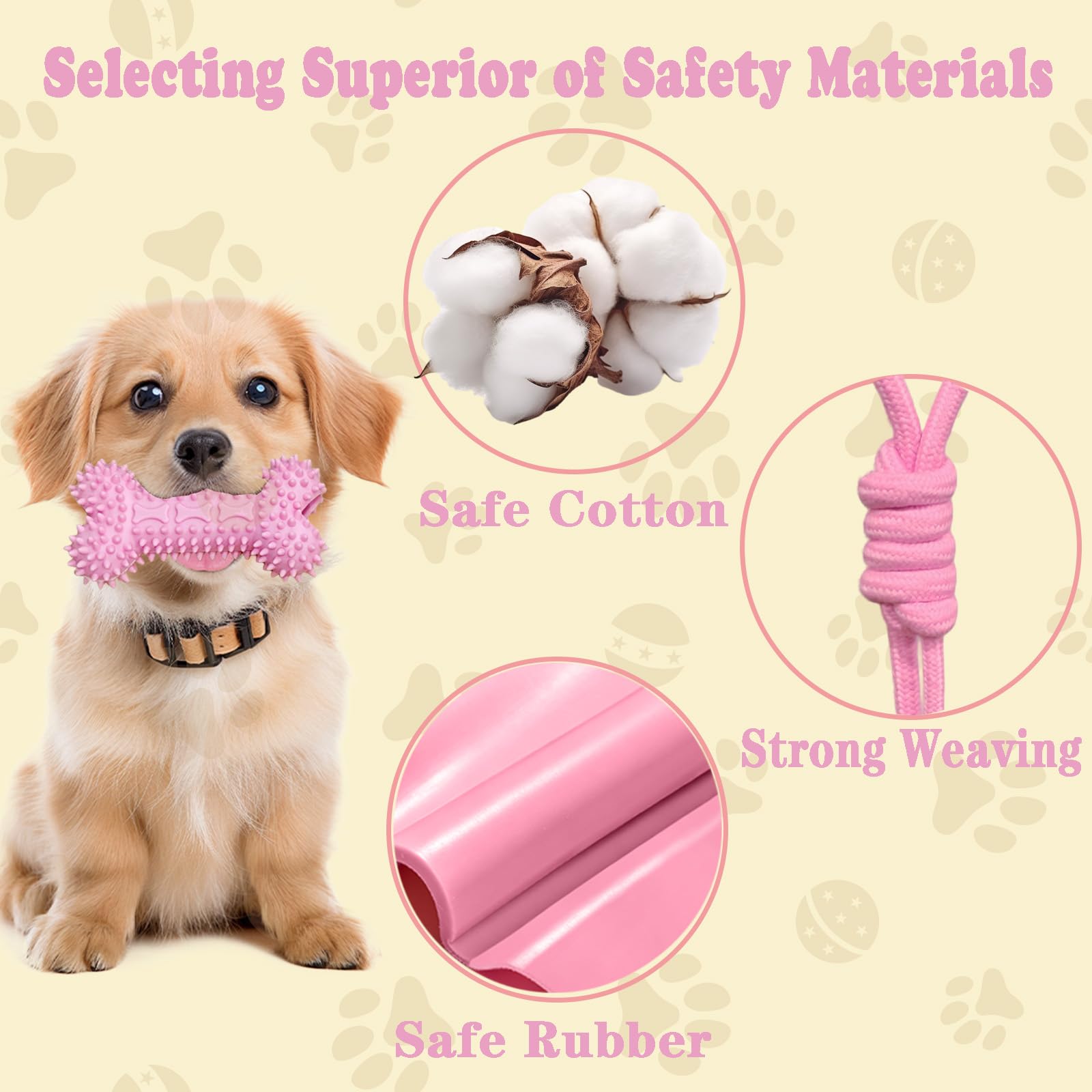 Hundespielzeug Kleine Hunde,7 Stück Rosa Hunde Quietschspielzeug, Kauspielzeug für Welpen, Seilspielzeug-Set für Welpen, geeignet für kleine und mittelgroße Hunde.