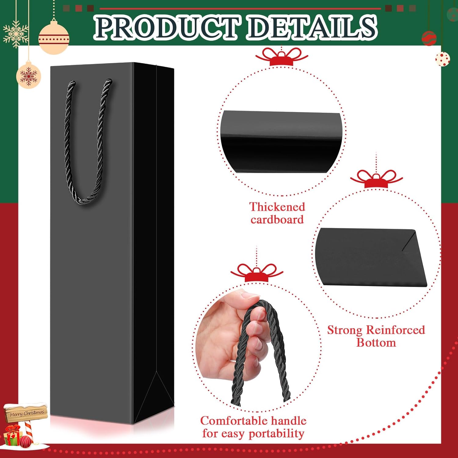 Fulmoon 80 Pack Wine Gift Bag Bulk, Luxury Wine Bags 3.7"x3.5"x14" Sturdy Wines Bottle Gifts Bag for Gifts, Party, Champagne, Retail, Party Favor, Business Gift Wrap(Black) - Image 3