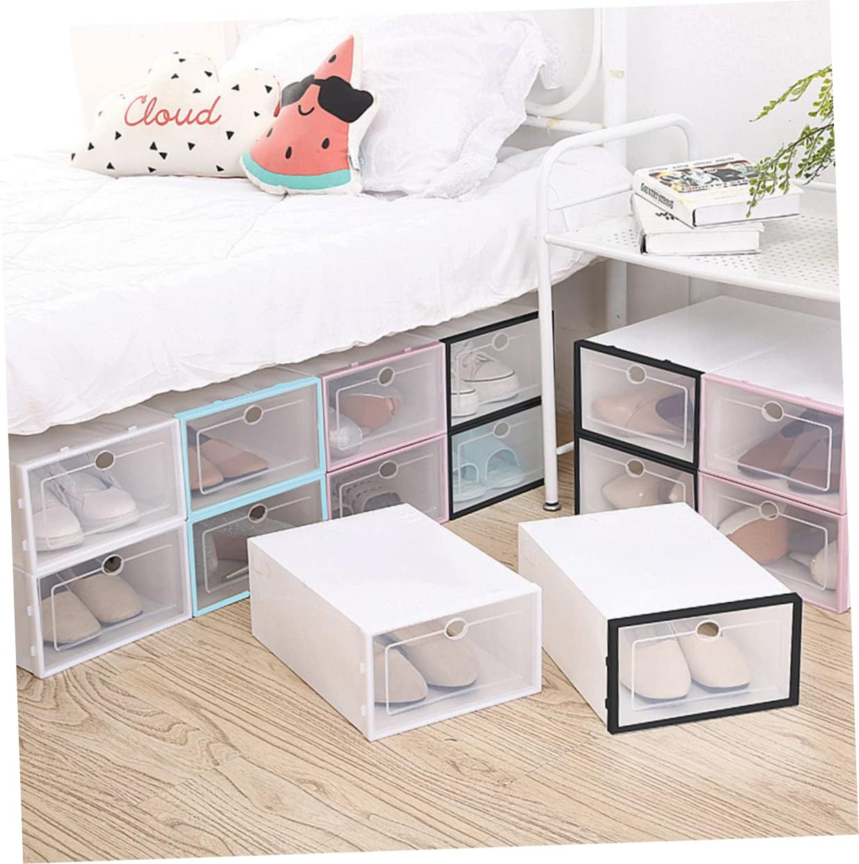 6pcs Transparent Stackable Shoe Storage Boxes Thickened Plastic Footwear Organizer for Men for Closet and Home Organization