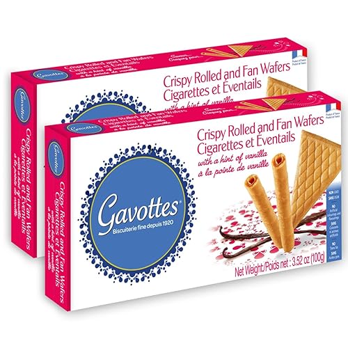 Gavottes Galletas de oblea de helado de 3.53 oz  Rollos de oblea y obleas de abanico paquete de 2  Obleas finas crujientes y crujientes, fabricadas