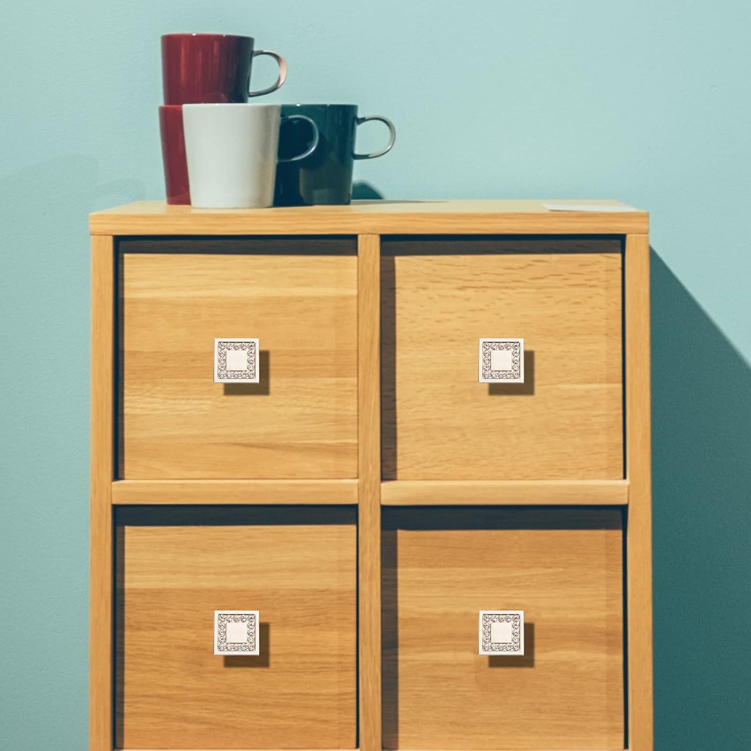 Gold Cabinet Knobs, Drawer Dresser Knobs, Crystal Bling, Sparkle Diamond Rhinestone, Solid Zinc Alloy, Polished Square Cabinet Hardware (Square 8 Pcs)