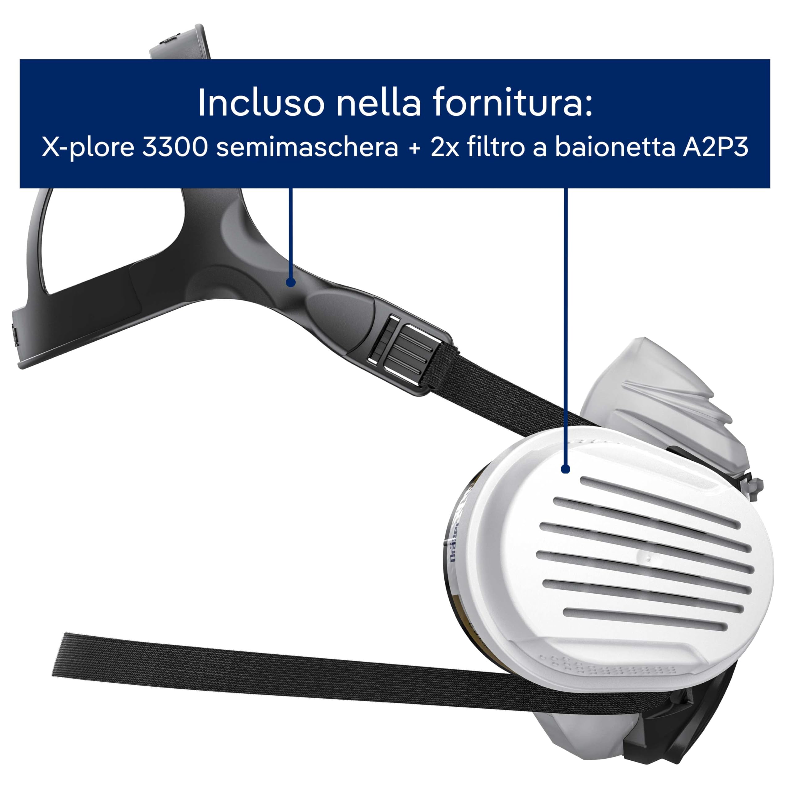 Dräger X-plore 3300 Maschera respiratoria riutilizzabile per verniciatura e pittura con filtro A2 P3, semimaschera protettiva contro gas, vapori, polveri sottili, particolati