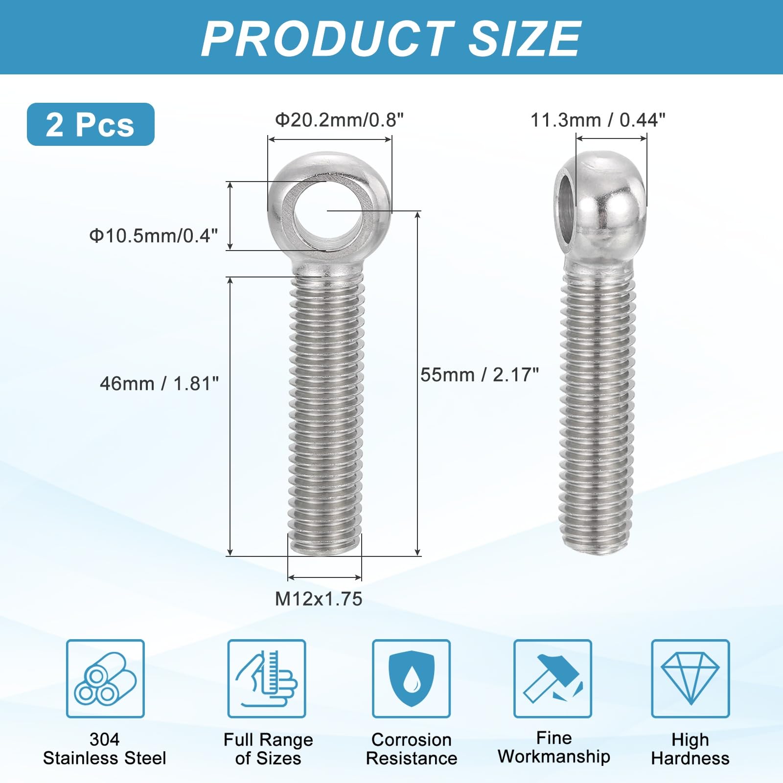 PATIKIL 2 Pcs M12x55mm Shoulder Swing Lifting Eye Bolt - Image 2