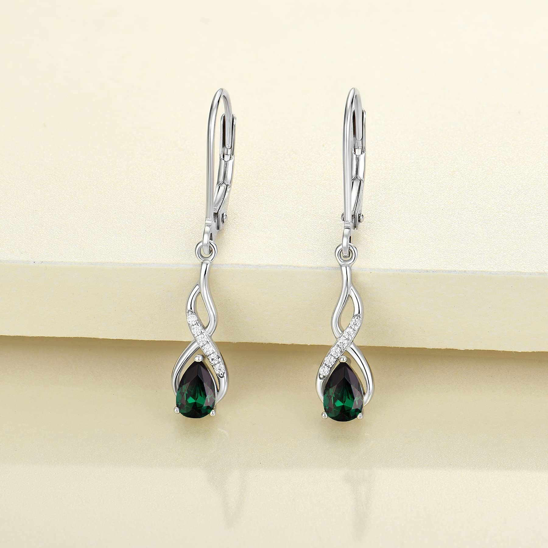 YL Boucles d'oreilles infini Argent 925 taillé 12 Pierres de Naissance Oxyde de Zirconium Boucles d'oreilles pour Femme