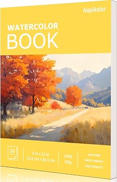Watercolor Paper Pad 9x12, 140lb/300gsm Cold Press Drawing Paper, 20 Sheets Acid-Free Artist Sketchbook for Wet Media, Gouache & Acrylic, Double Sided Painting Paper Yellow Cover