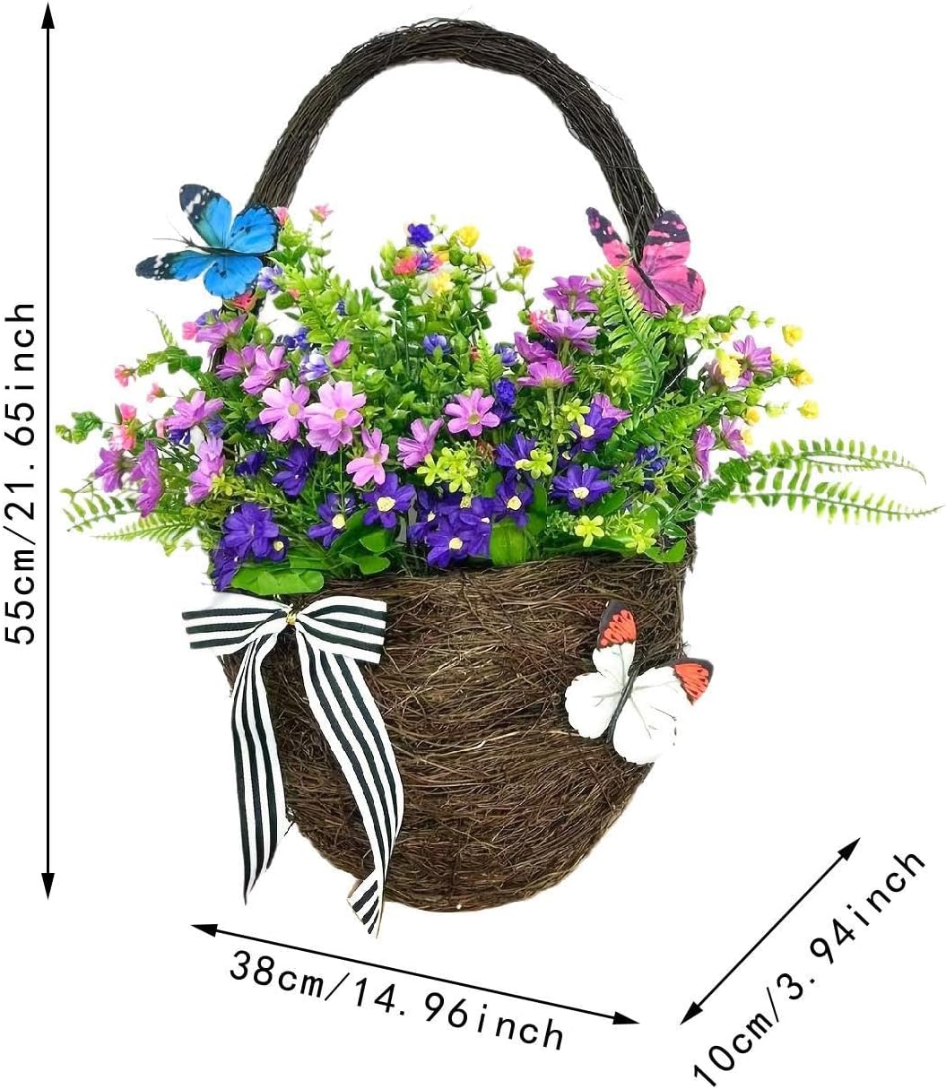 Door Hanger Basket Wreath Artificial Flowers for Balcony Courtyard Fireplace