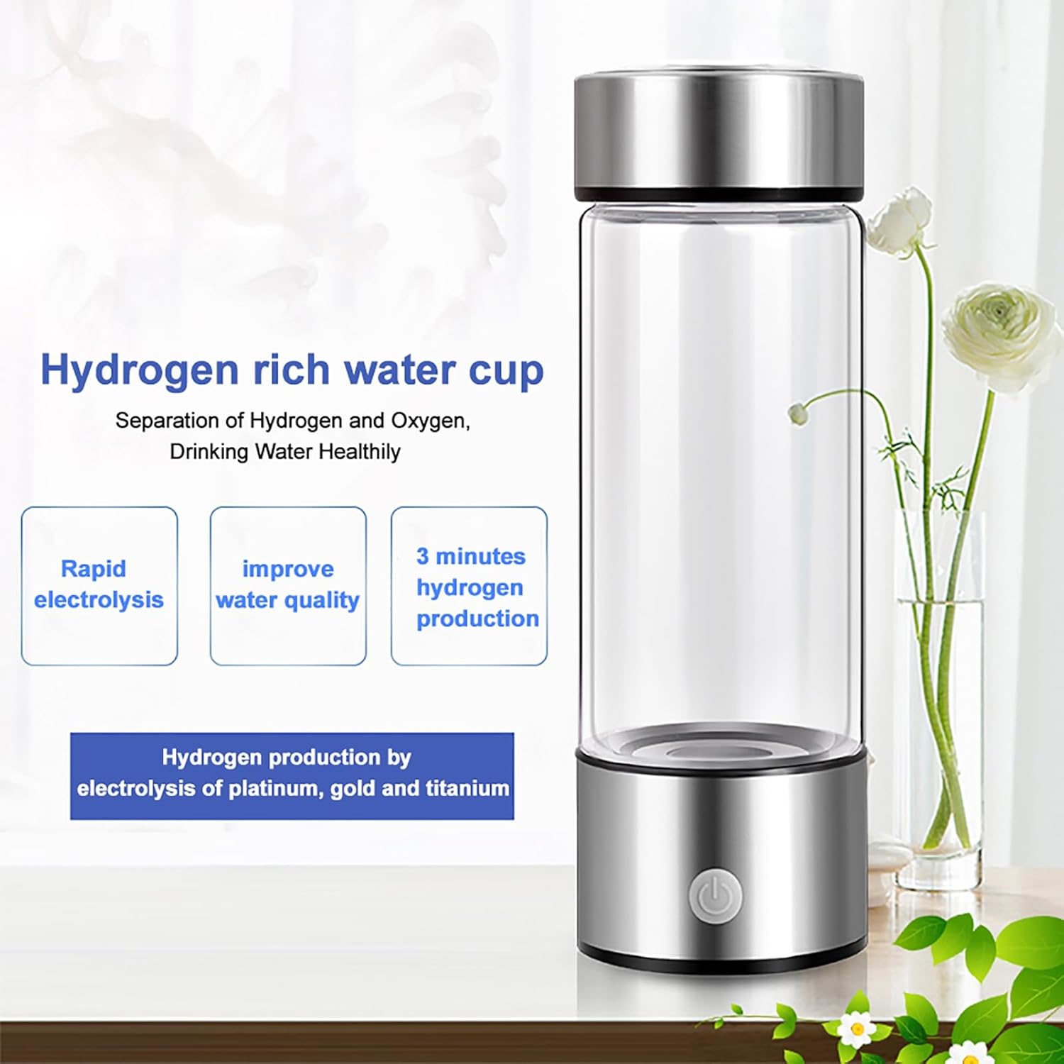 Hydrogen Water Bottle, Hydrogen Water Bottle Generator, Rechargeable Hydrogen Water Machine, Portable Hydrogen Generator Water Bottle for Home Office Travel Red