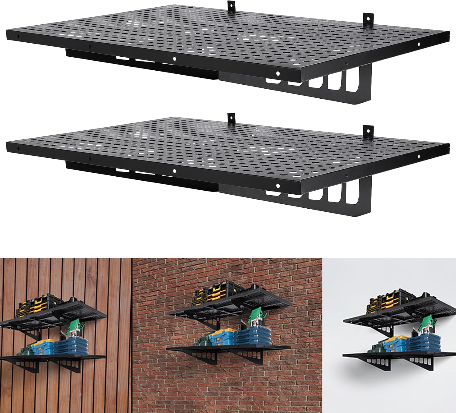 Garage Storage Rack, 2 Pack 2x3ft Garage Wall Shelves, Garage Wall Shelving Wall Garage Storage Shelves Floating Wall Shelves, Heavy Duty Wall Shelves Wall Mounted Floating Shelves 560lbs Capacity
