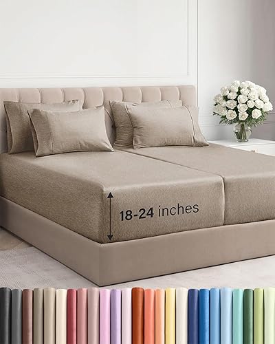 Miniatura 20 de Juego de sábanas de bolsillo extraprofundo, transpirables, refrescantes, suaves, de ajuste fácil, sin arrugas y cómodas, para hotel, 7 piezas