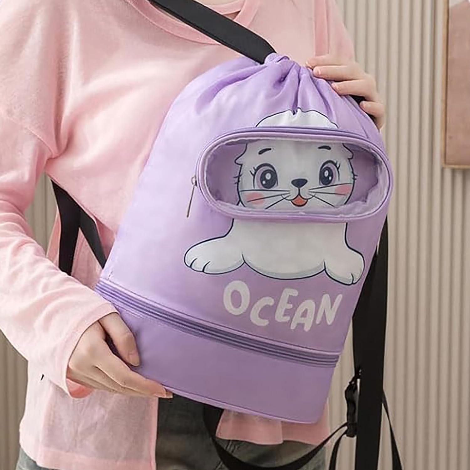 Mochila con Cordón para Niños Mochila de Cuerdas Impermeable Bolsa de Natación Grande Bolsa de Deporte con Compartimento para Acampar, Montar, Senderismo, Rafting