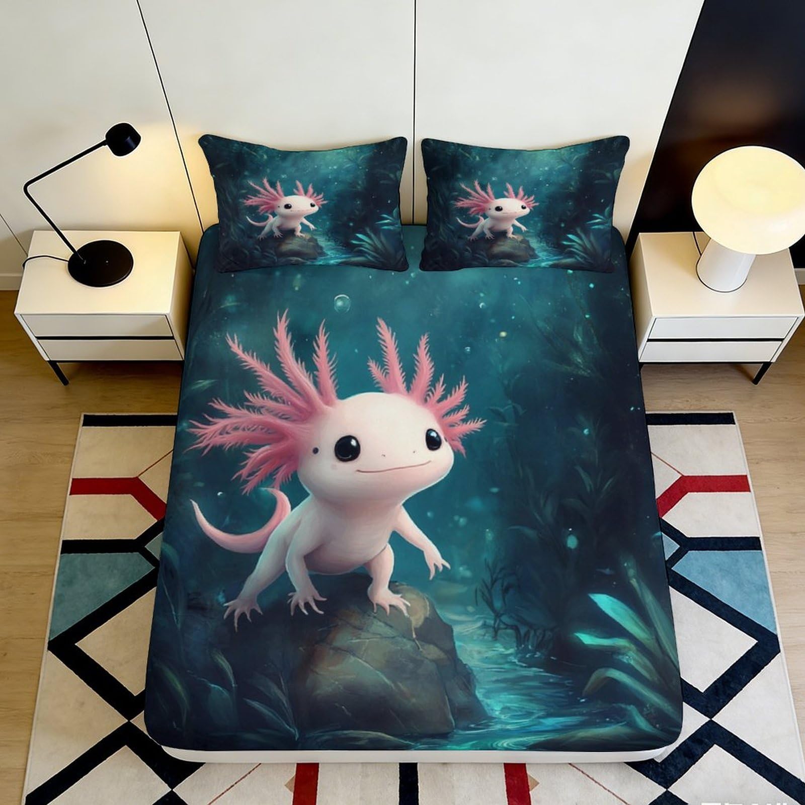 3D Printed Aquatic Animal Fitted Sheet Microfiber Deep Pocket Non-Slip Bedroom Bedding Aquatic Animal Mattress Fitted Cover 120x200x25cm