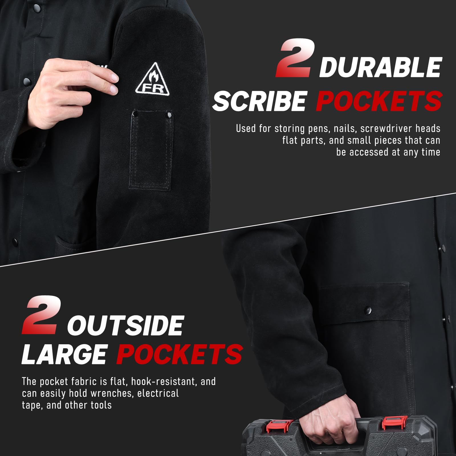 LeaSeek Chaqueta de soldadura de algodón resistente al fuego (FR) con mangas de cuero, abrigo soldador de seguridad para el trabajo para hombres y mujeres