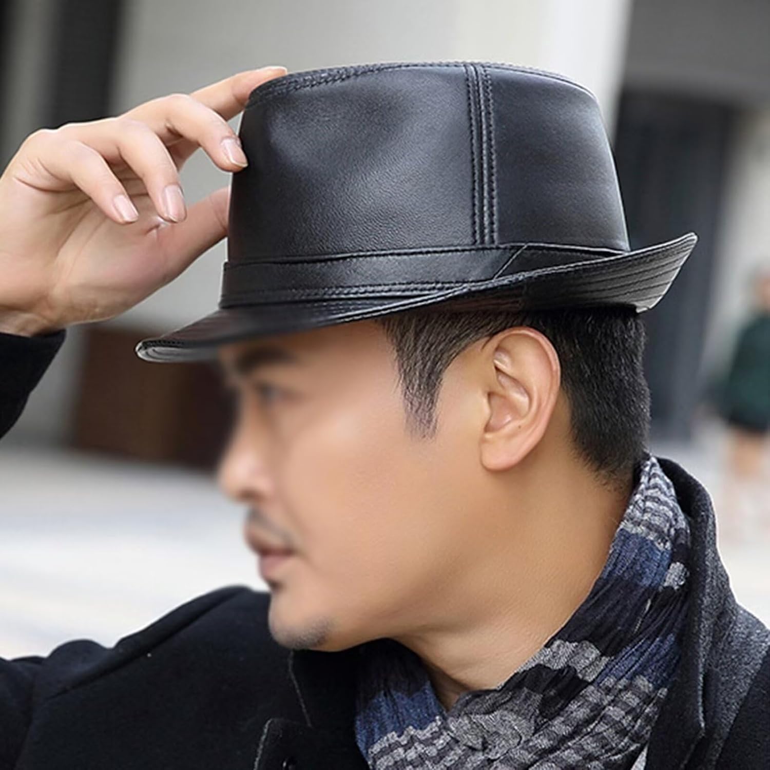 Leather Trilby Fedora Hat for Men 1920s Short Brim Panama Cap Vintage Classic Visor Dressy Hat