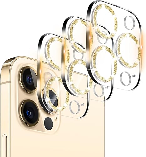Miniatura 13 de Paquete de 3. Protector de lente de cámara de vidrio templado para iPhone 12 de 6.1", Bling Glitter Sparkle, Ultra HD, dureza 9H, antiarañazos