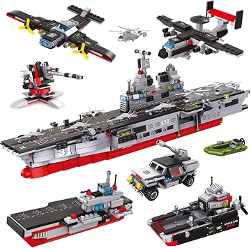Aircraft Carrier Building Set, 1161 Pieces Military Battleship Building Blocks Sets with Patrol Boat, Fighter Airplane, Creative WW2 Roleplay Ship Construction toys for Kids Boys Girls 6-12 Years Gift