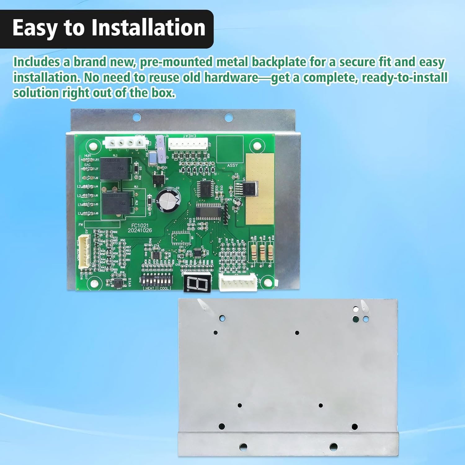 1006801R Control Board with FREE Metal Backplate Included - Complete Replacement for Nordyne 1006800/1 - Fits Intertherm Miller E7 & B6 Series Electric Furnace Air Handler - EHEAT FSHE Single Stage