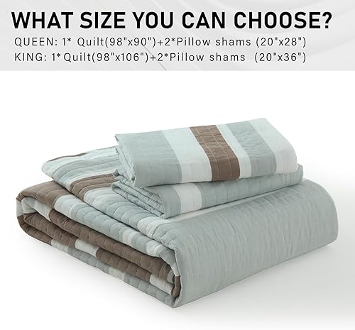 Vista 29 de PERHOM Juego de edredón tamaño Queen – Juego de ropa de cama 100% algodón, colcha ligera reversible de retazos florales para cama Queen, gris Gris