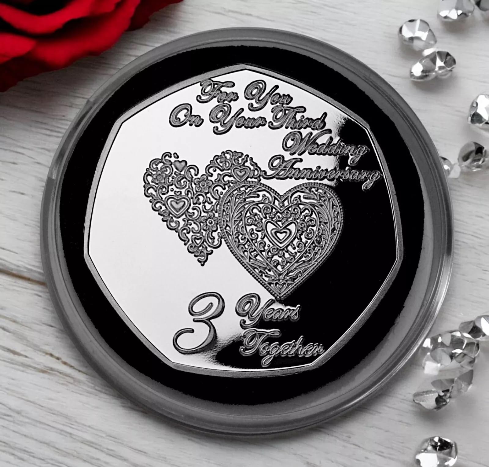 The Commemorative Coin Company Silver On Your 3Rd Wedding Anniversary Commemorative. Capsule. 3 Years Together Couple/Husband/Wife Gift/Present Love/Token