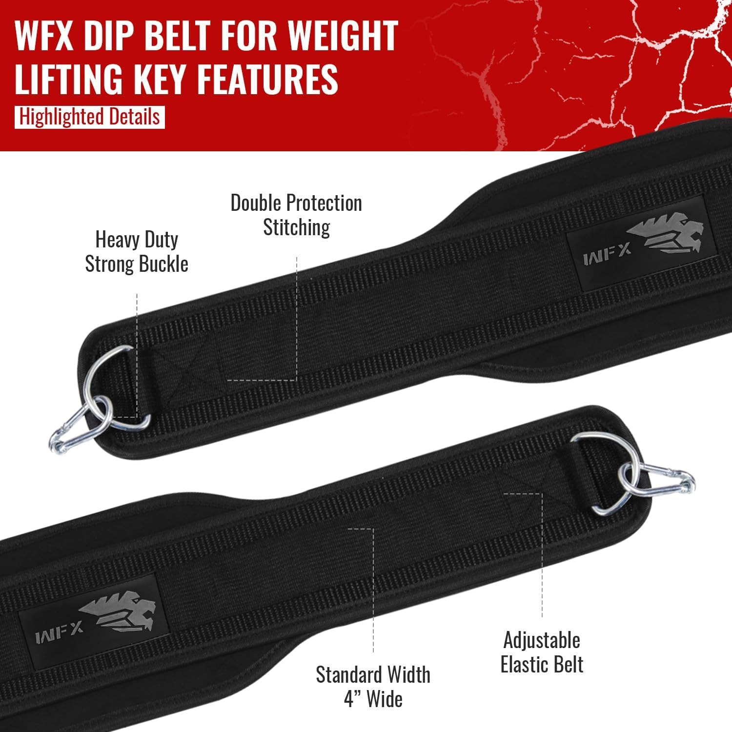 WFX Dip Belt with 36 Inches Heavy Duty Weight Lifting belt Neoprene Padded Steel Lifting Chain Gym belt Back Support Bodybuilding Powerlifting Workouts Men Women Fitness - Image 3