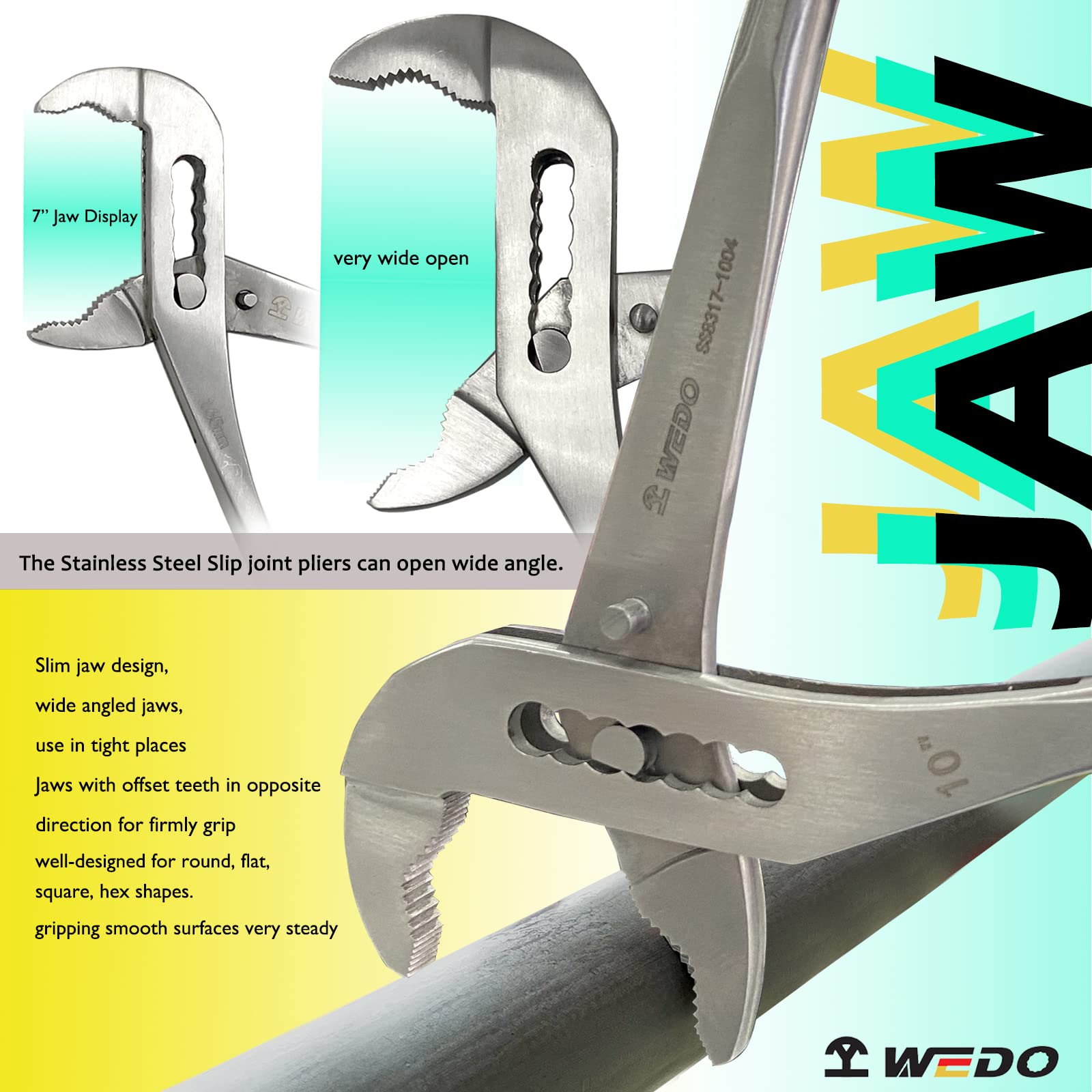 WEDO Alicates de Pico de Loro 250mm,acero inoxidable,Tenaza para bombas de agua,Ajustable Bombas de agua de Tenaza,resistente a la corrosión
