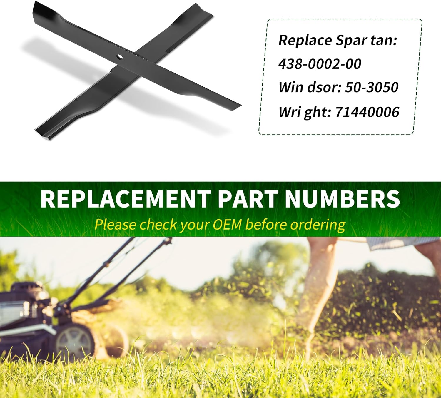 438-0002-00 Mower Blades Compatible with Spartan Mower Deck, 61" 438-0002-00 Heavy Duty Blades Fit for Spar tan RZ Pro, RT Pro, RT HD, SRT Pro, SRT HD, SRT XD, Mark Martin SRT, 3 Pack