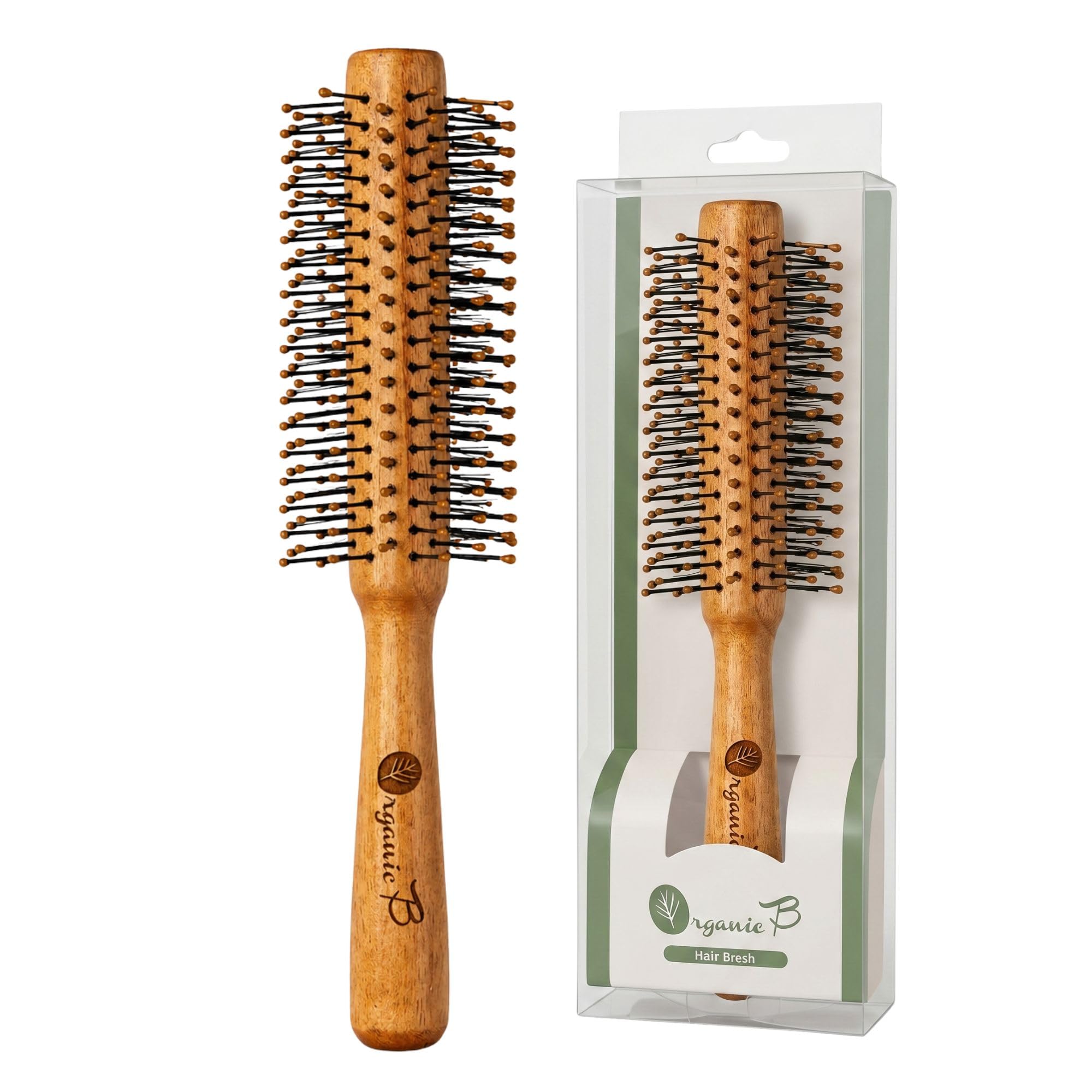 Organic B Wooden Round Hair Brush | Unisex | Adds Curls, Volume & Waves | For Blowout, Straightening & Styling | Scalp Massage & Quick Drying-image-47