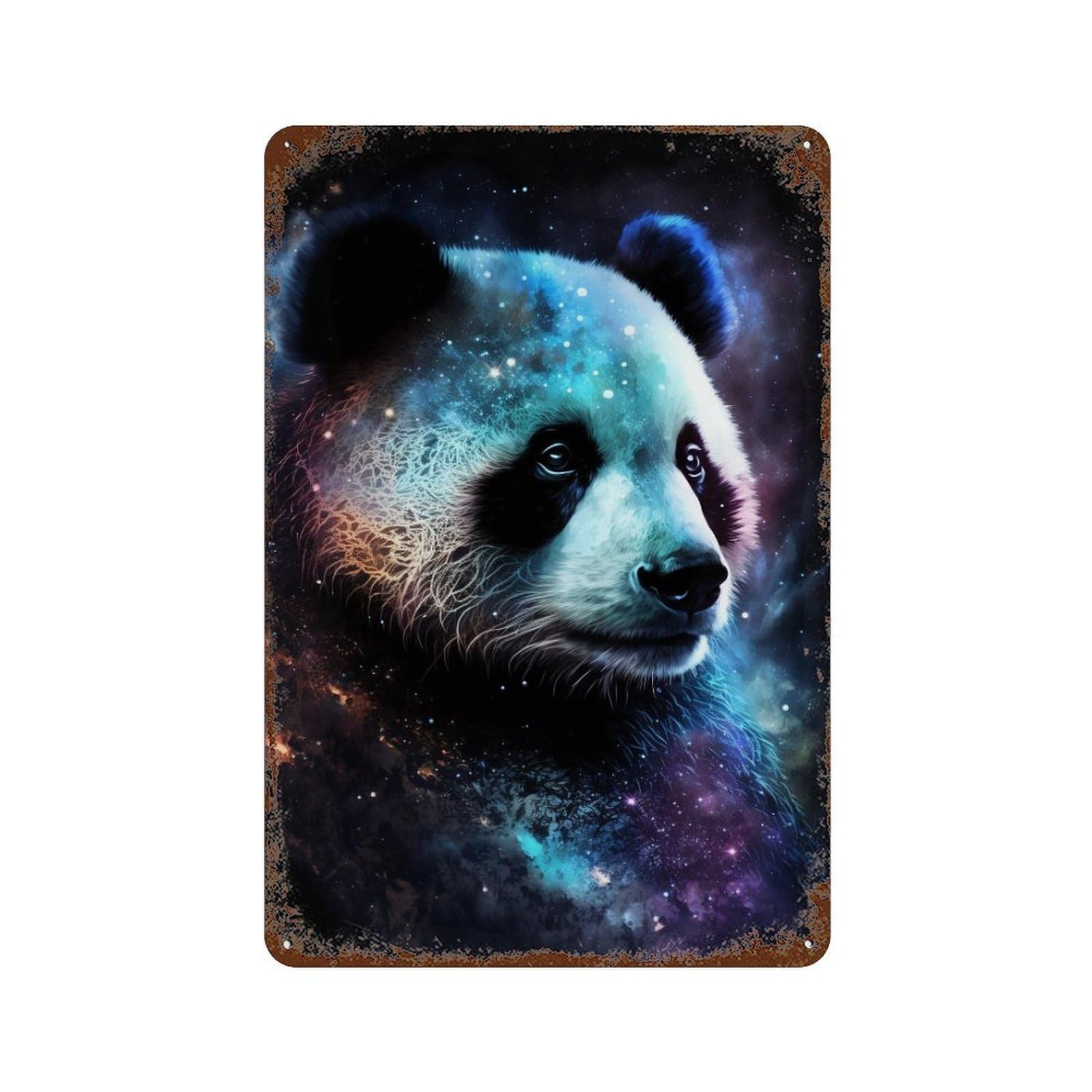 Cosmic Panda Wall Art Print-1 11.8"x7.9" Rust Effect Tin Sign, Old School Wall Decor for Pub, Kitchen And Man Cave Decor