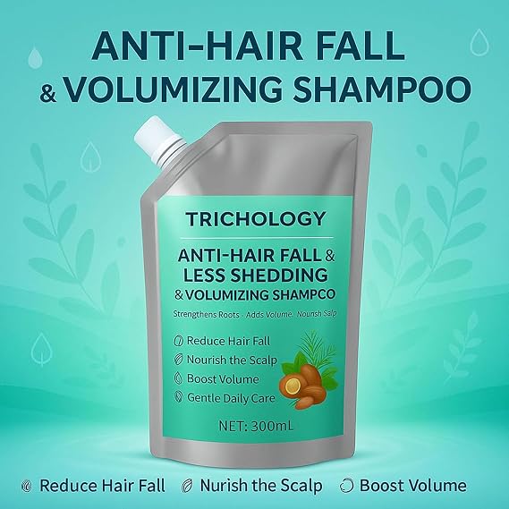 Trichology Anti-Hair Fall & Less Shedding & Volumizing Shampoo - Strengthens Roots, Nature Shampoo Oil Control & Scalp Nourishment, Adds Thickness & Shine for Men & Women (2Pcs)