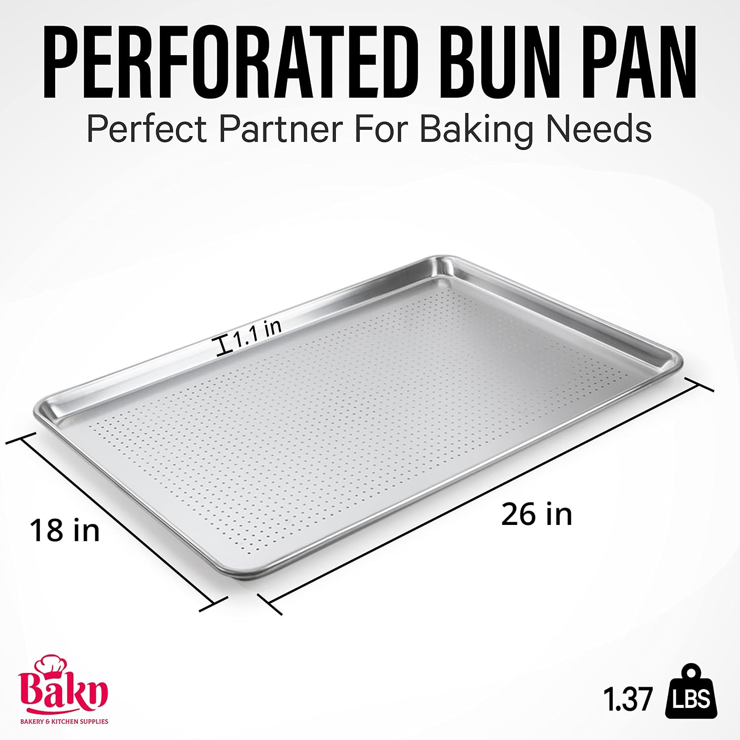 Bakn BAKSP2618PF 18" x 26" 19-Gauge Aluminum Perforated Bun or Sheet Pan