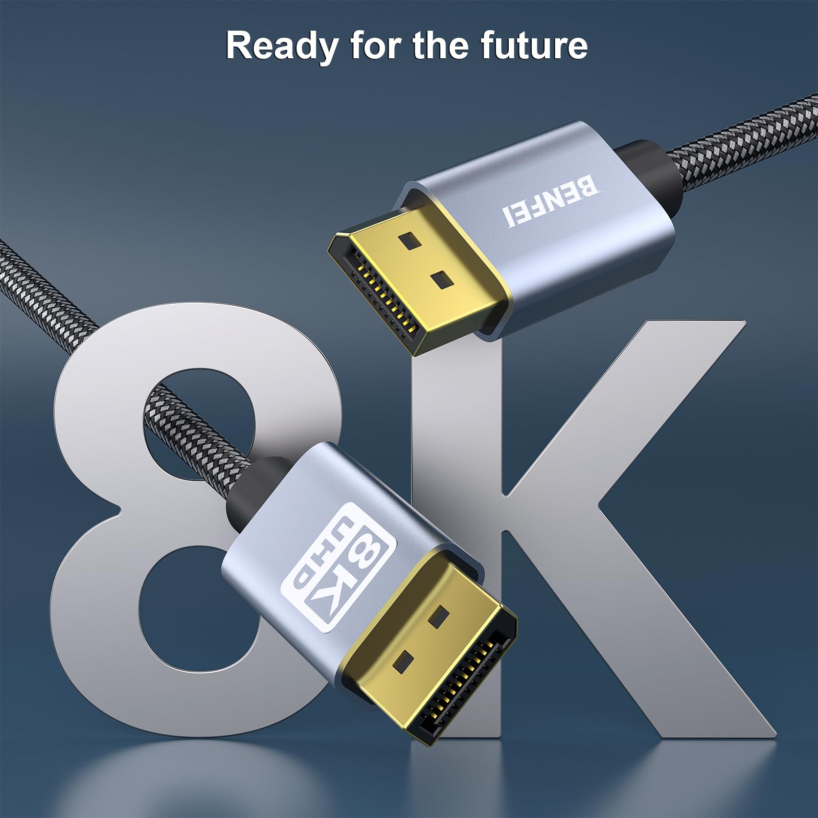 Kabel BENFEI 8K DisplayPort do DisplayPort o długości 6 stóp [certyfikat VESA] obsługa 8K przy 60 Hz, 4K przy 144 Hz, powłoka aluminiowa, pleciony nylon