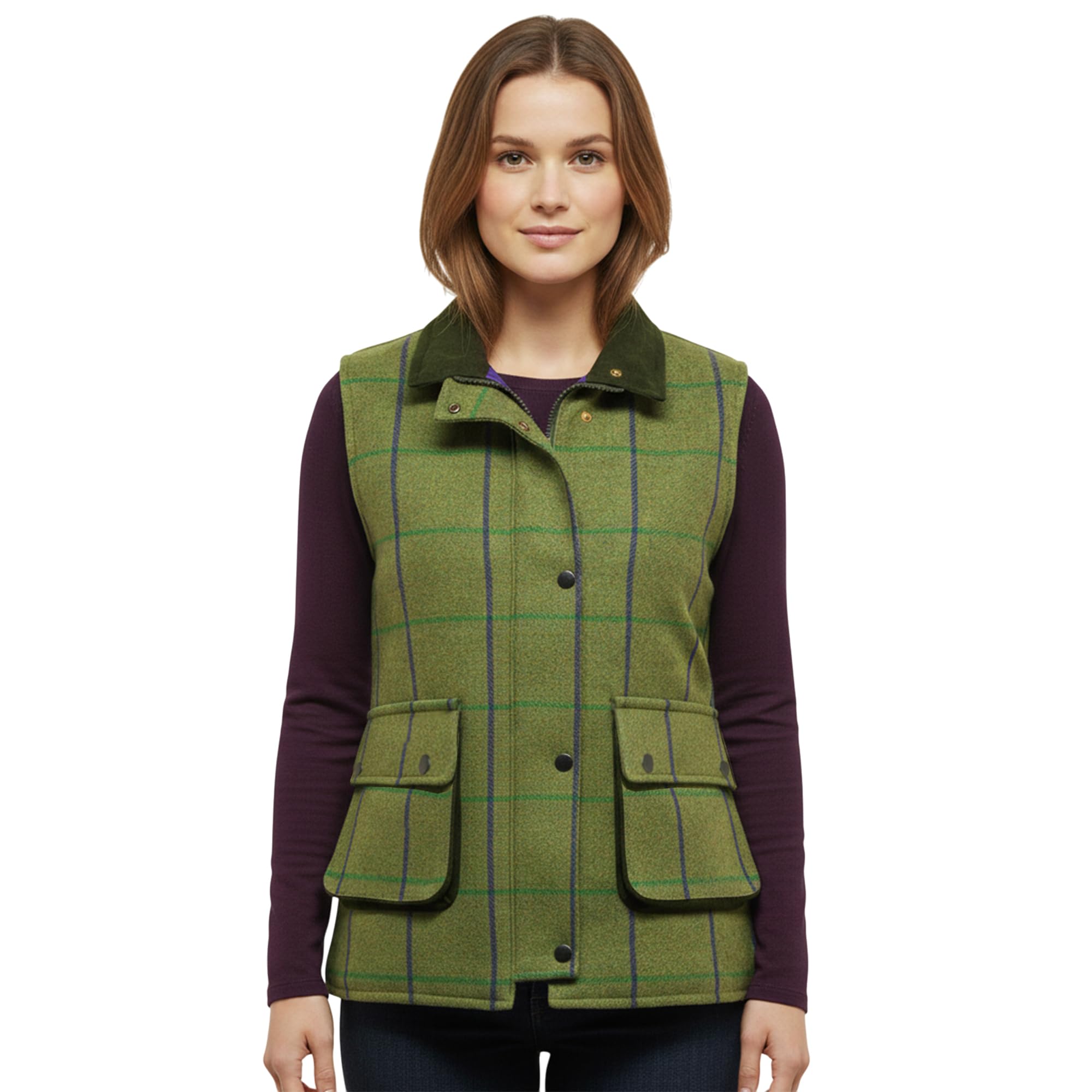 Womens Game Abby Tweed Gilet Quilted Waistcoat Bodywarmer - Purple