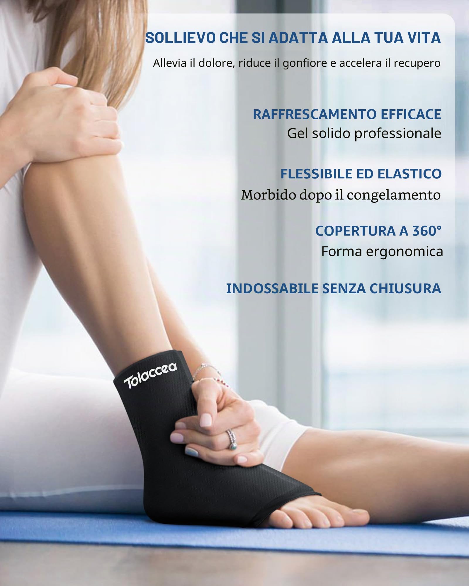 Tolaccea Supporto Ghiaccio per Caviglia e Piede, Impacco di Gel Riutilizzabile per Terapia Caldo e Freddo, Fascia Compressiva per Tendinite d'Achille, Fascite Plantare, Gonfiore L