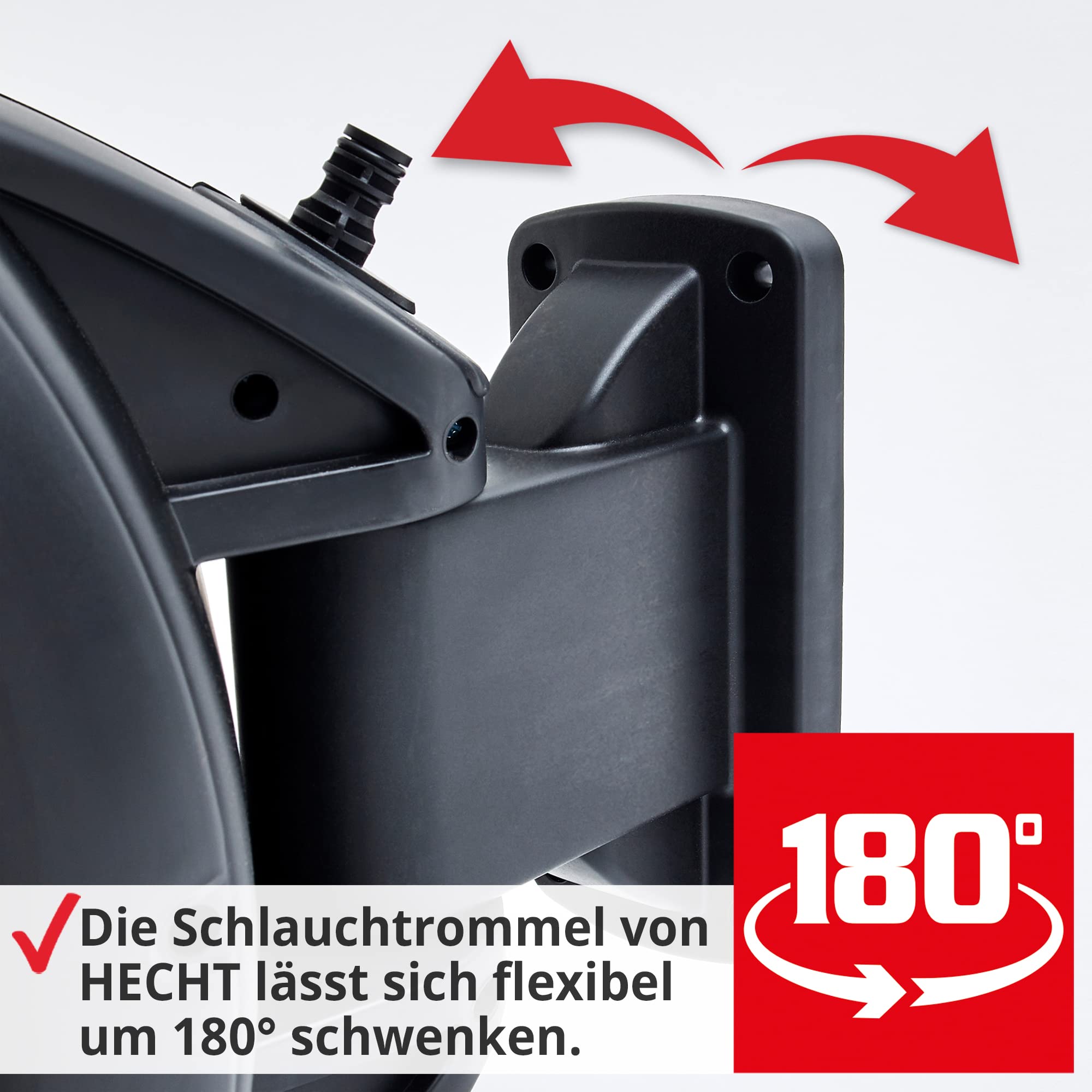 HECHT Automatik Wand-Schlauchtrommel 20+2 m – mit Metall-Gartenbrause | Inkl. Gartenschlauch, Wandhalterung, Schnellkupplung, Gartenspritze & Metall-Gartenbrause – für Gartenbewässerung