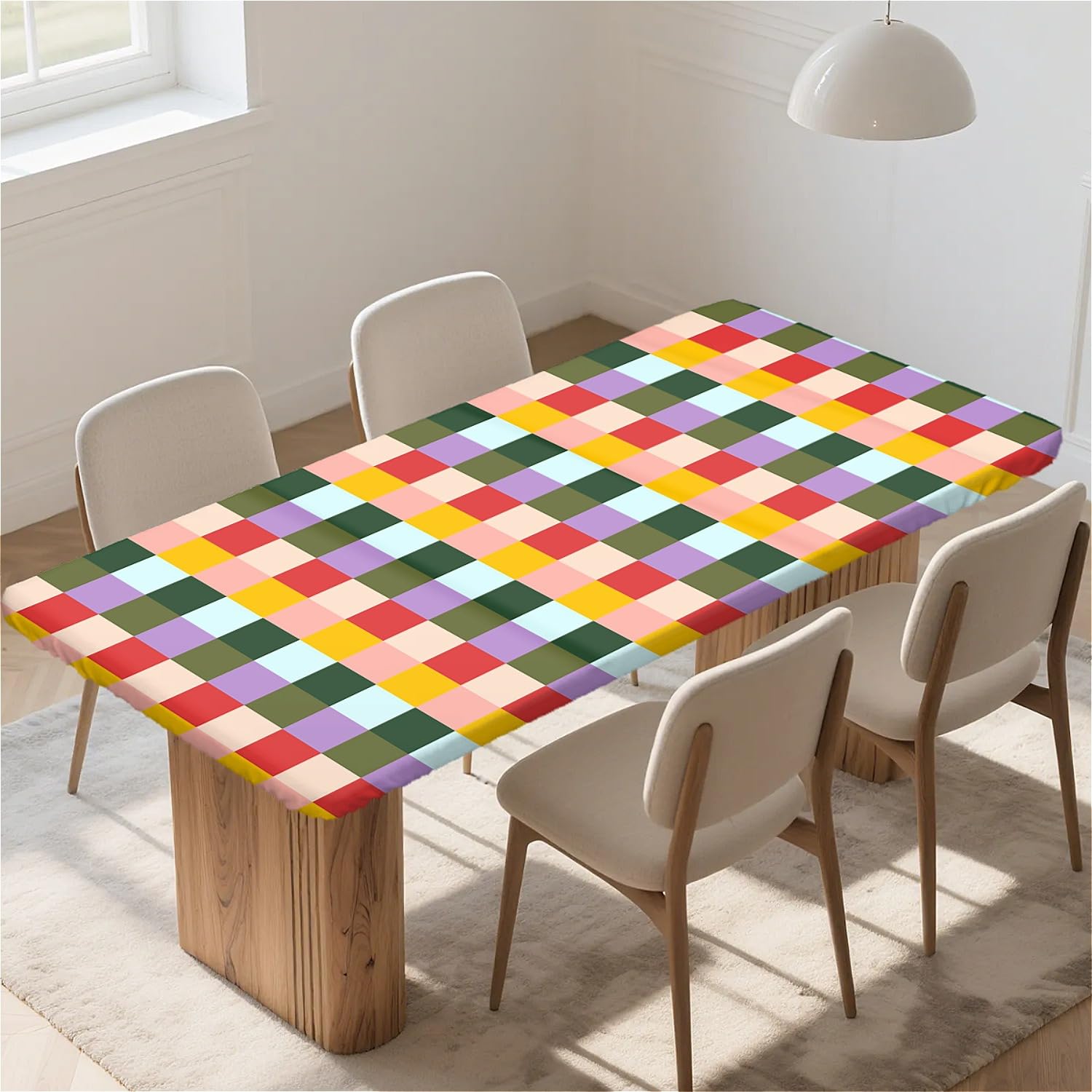 ARTSGOO Rectangle Table Cloth Wipe Clean 65x35 in, Waterproof Tablecloth with Elastic Edge Table Cover for Kitchen Dining Table/Party/Outdoor-Colored Gingham