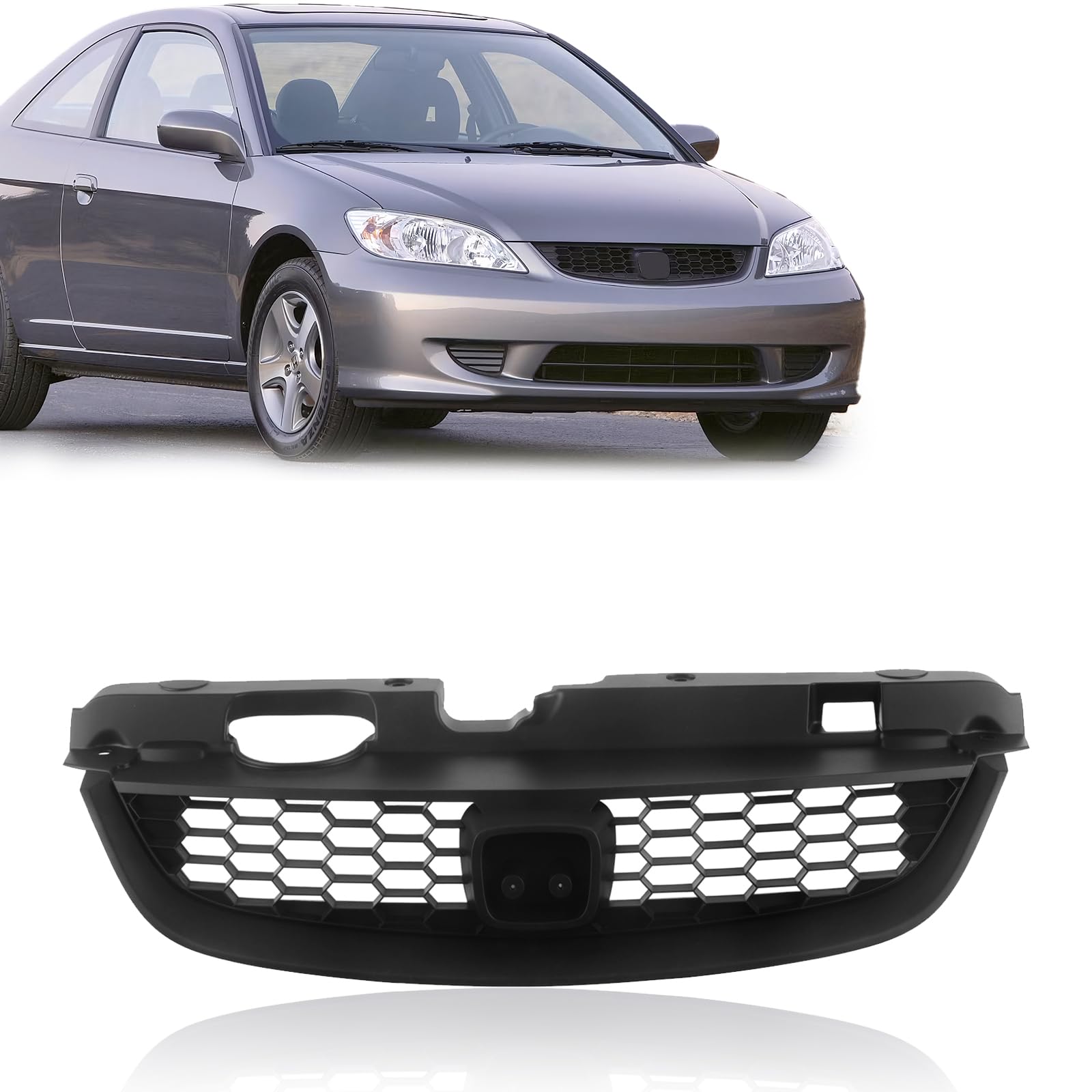 CarPartsDepot Front Black Grille Assembly Grill Honeycomb Style Insert Fits For Honda Civic Coupe 2-Door 2004-2005 HO1200165 71121S5PA02