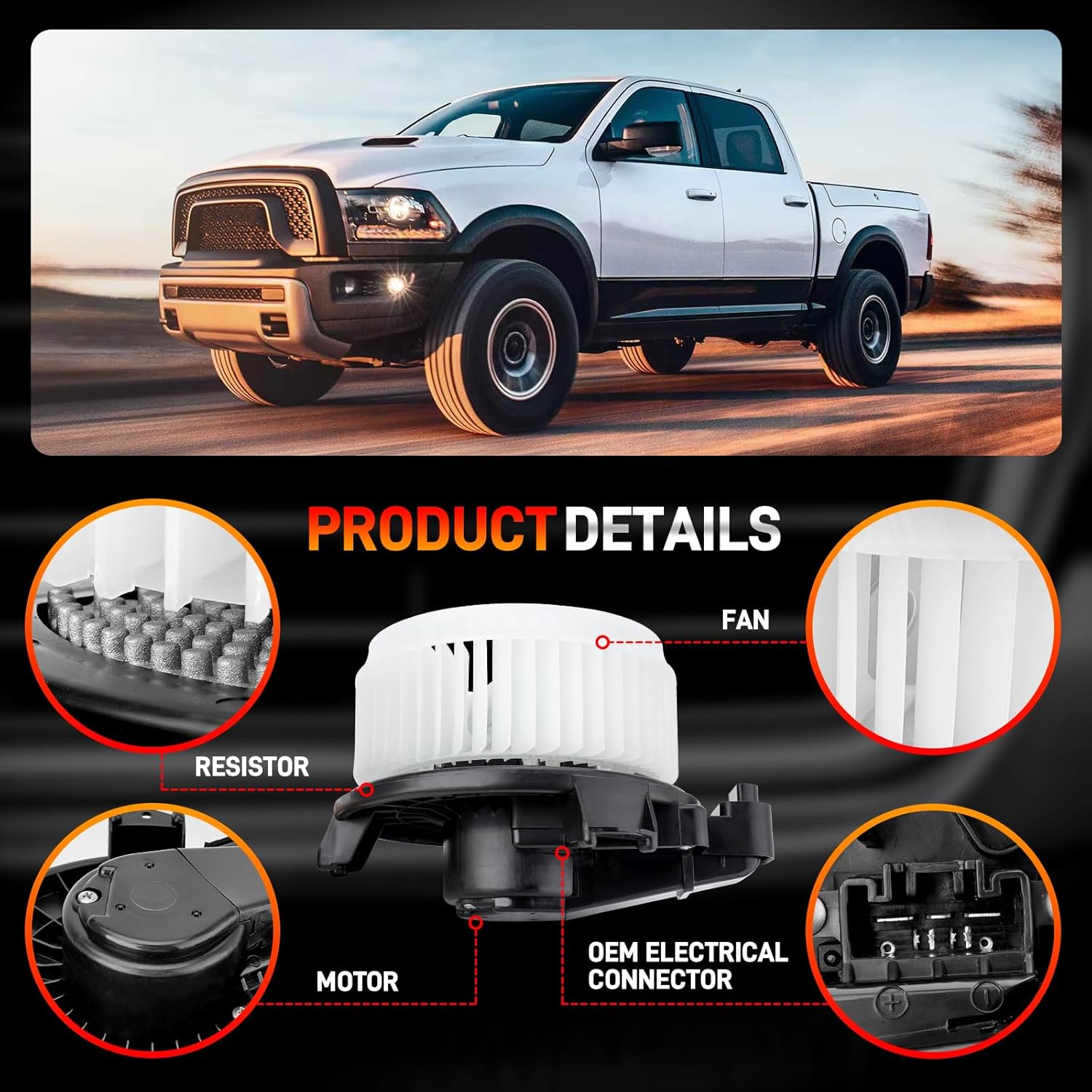 700308 HVAC Blower Motor Compatible with 2014-2018 Ram 1500 2019-2022 Ram 1500 Classic 2018-2020 Dodge Journey 2014-2017 Jeep Wrangler 2018 Wrangler JK Replace#68232369AA PM4104 68214892AB 68214892AC