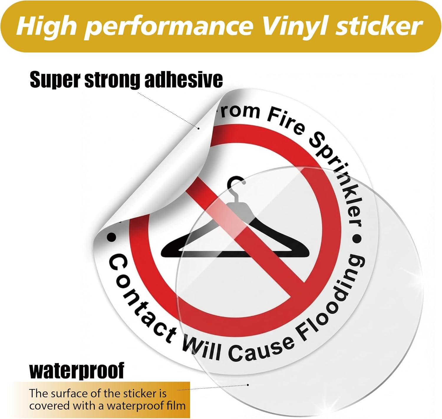 150 PCS Do Not Hang from Fire Sprinkler Sign,3 inch Super Adhesive Vinyl Stickers