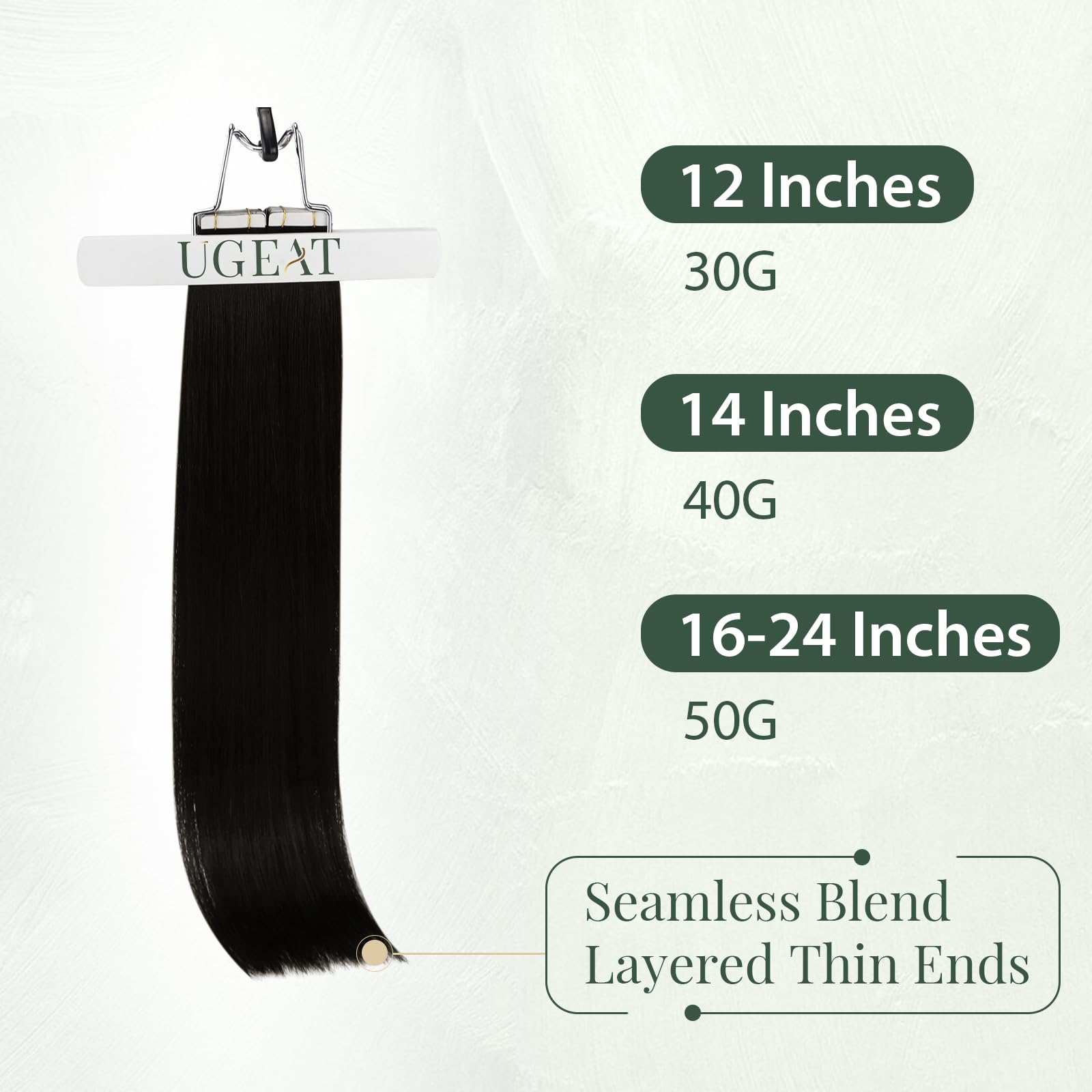 Ugeat Przedłużanie Włosów Taśma, Włosy Ludzkie, Ciemny Brąz, 60 cm 20 sztuk 50g, Przedłużanie Włosów Tape in, Brąz, Remy Naturalne Proste