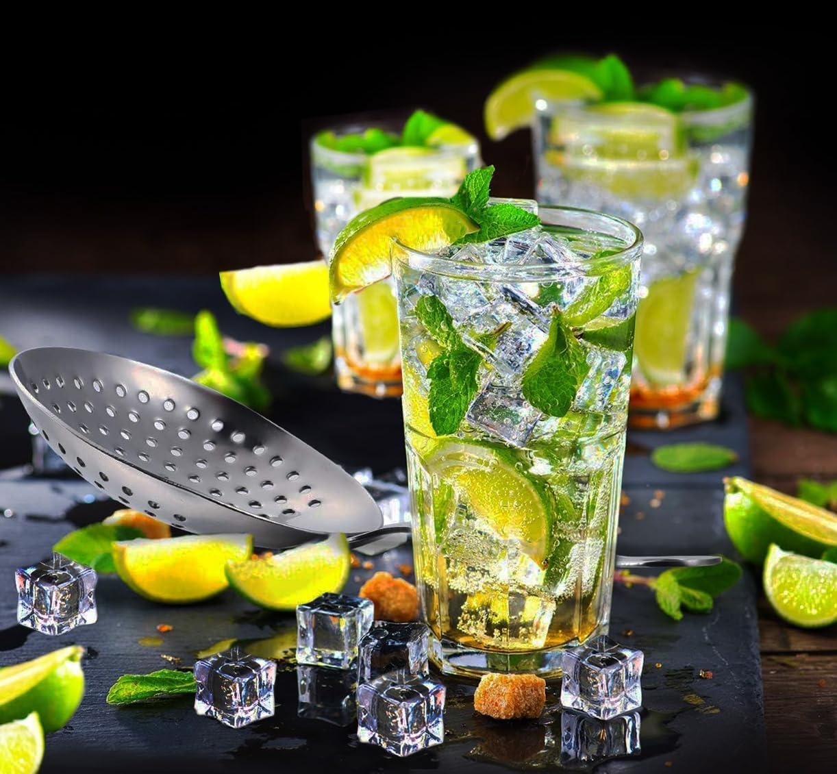 Julep Colador de cóctel, colador de barra, colador de cóctel para bebidas, acero inoxidable para el hogar o bar comercial (2 piezas, plateado) 5