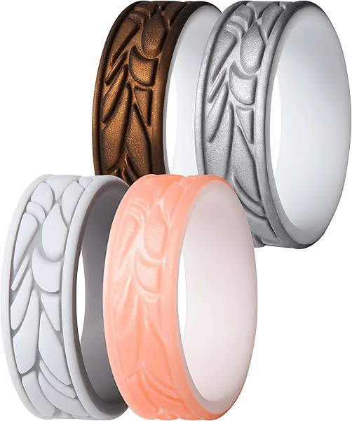 ThunderFit Silicone Rings for Women, Patterned Design Wedding Bands - 1/4/7 Variety Multipack