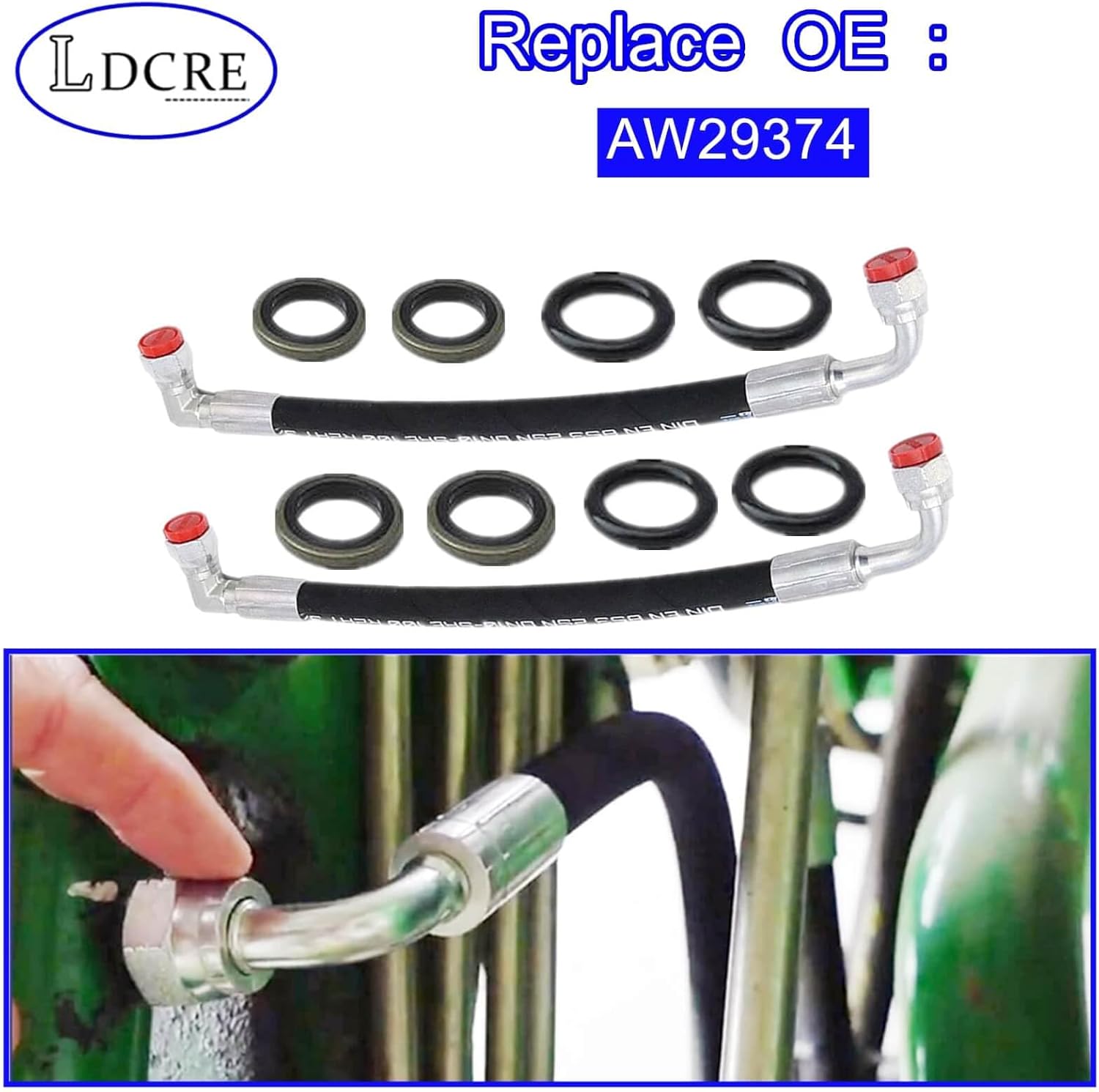 2PCS AW29374 Hydraulic Hose Compatible with John Deere Front Loaders D120 H120 H130 H160 H165 120E 120R 200X 200CX 210 300 300X 300CX 300E 300R 400CX 410 419 420 430 512 | Replace AW29374, 5800 PSI