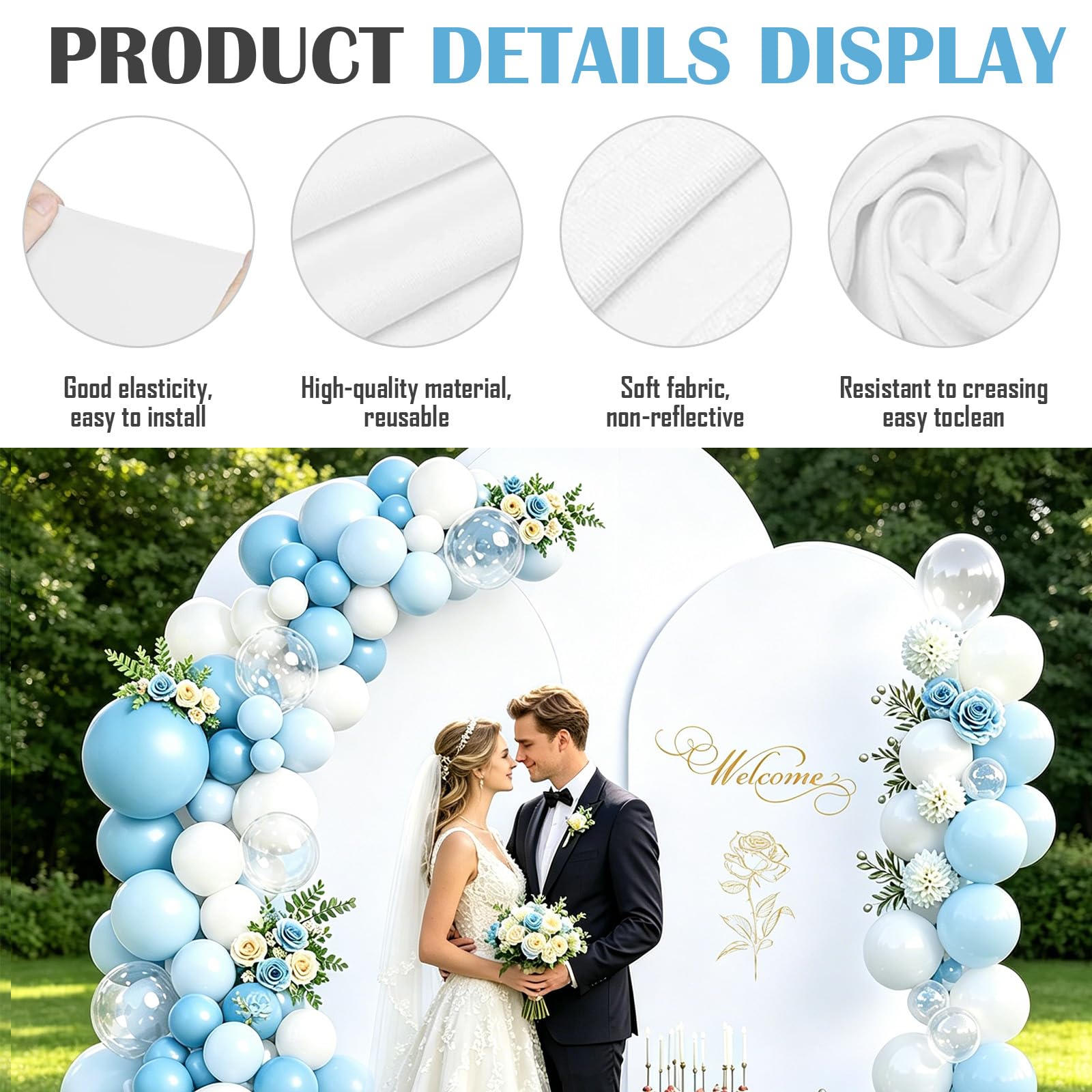 Lot de 3 toiles de fond rondes double face en élasthanne, 1,8 m, 2 m, 2,2 m, pour mariages, fêtes d'anniversaire, baptêmes, banquets