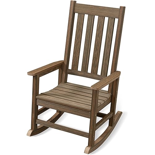 Rocking Chair Outdoor, HDPE Oversized Patio Rocking Chairs, Weather Resistant, 350lbs Heavy Duty Porch Rocker with High Back for Backyard, Fire Pit, Garden and Indoor (Light Brown)