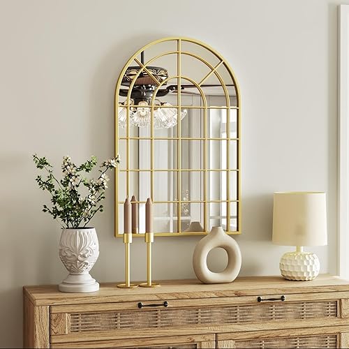 QuiltMuse Farmhouse Mirror for Wall Decor, 36" x 24" Large Grid Window Mirrors, 