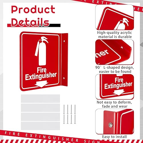 Miniatura 3 de Barydat 12 letreros de extintor de incendios con agujeros de montaje preperforados, extintor de incendios con flecha hacia abajo, letreros de