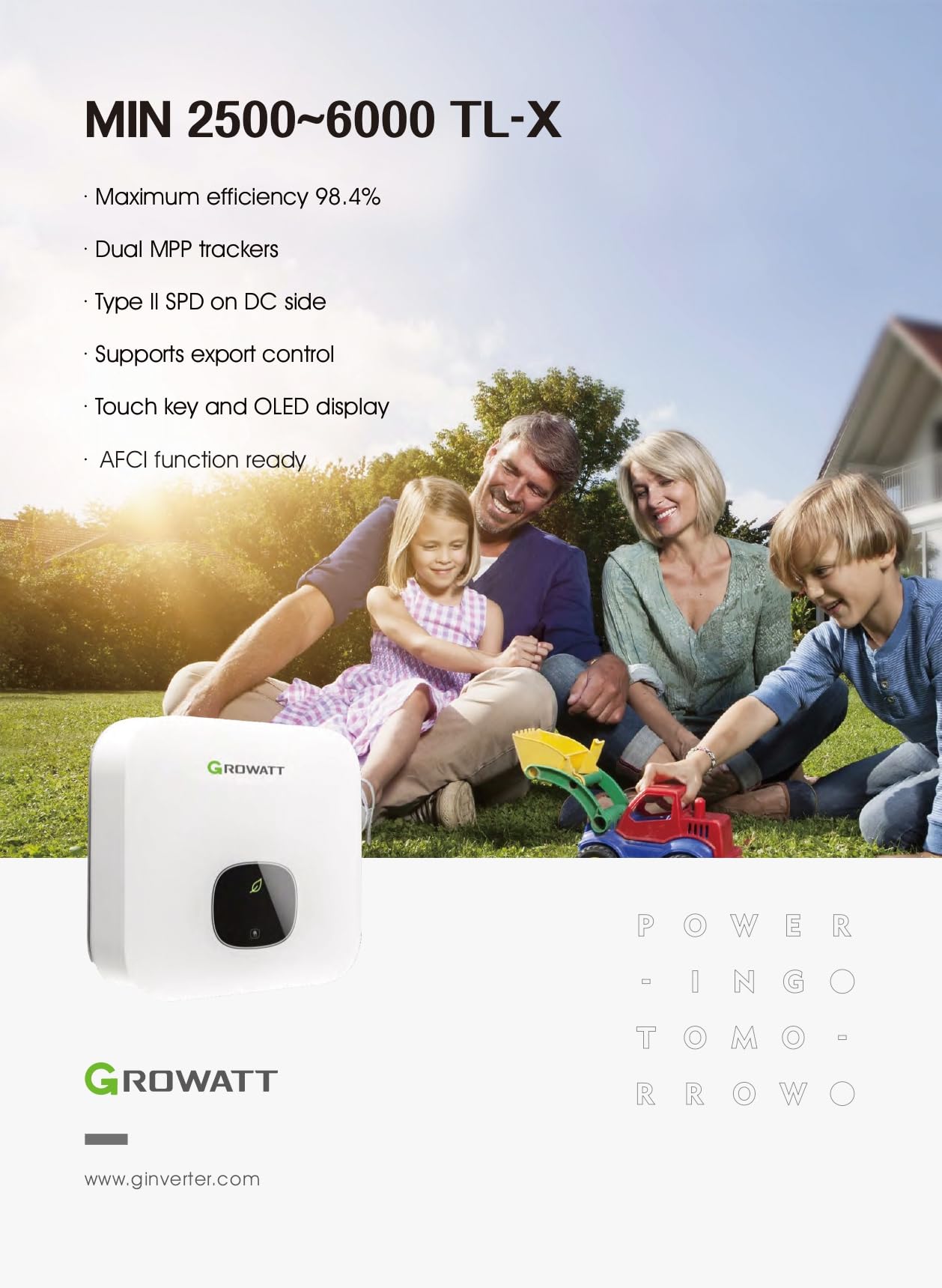 Inverter Fotovoltaico Growatt MIN6000TL-X - Inverter Monofase 6kW - Inverter Solare Monofase - Tasto Touch e Display OLED - ON GRID SOLAR SYSTEM - NO HYBRID