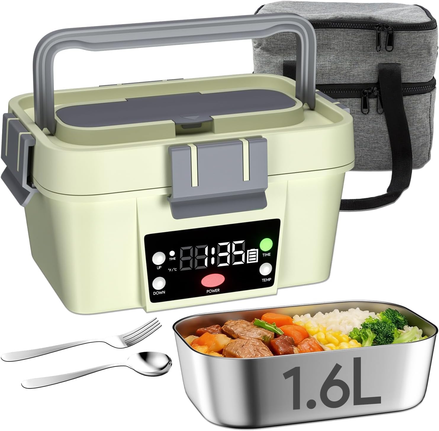 Gorgeous Lonchera eléctrica inalámbrica, 6.7 tazas, temporizador inteligente, calentada automáticamente, calentador de alimentos recargable de 16000 mAh para el trabajo, coche, hogar, contenedor Bento