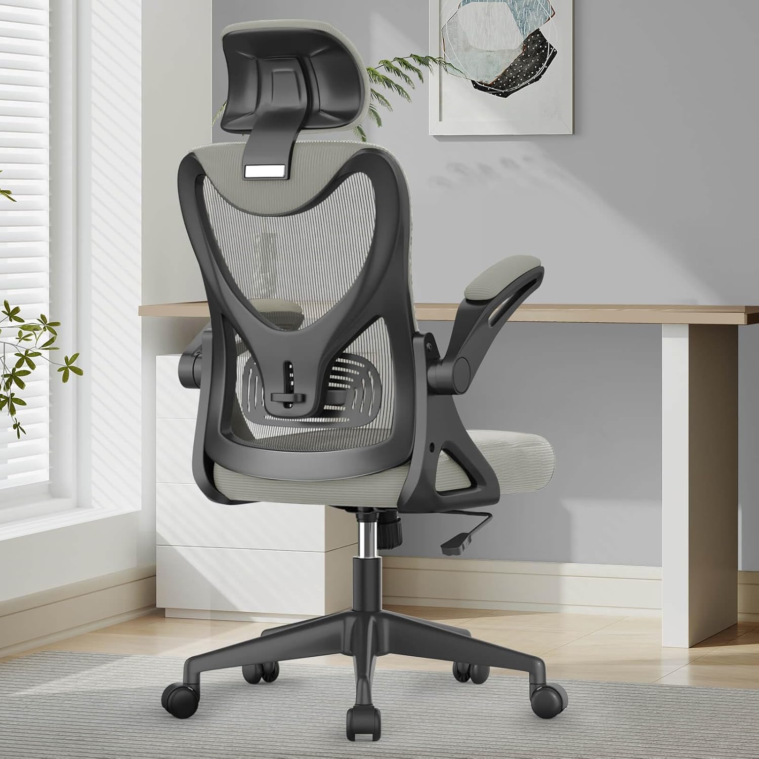 YONISEE Office Chair – Ergonomic Desk Chair with Lumbar Support Headrest Adjustable, Padded Flip-up Armrests Comfy Seat Cushion High Back Executive Manager Chair For Home Office